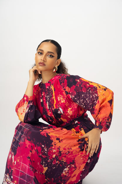 Pleated dress fullsleeves