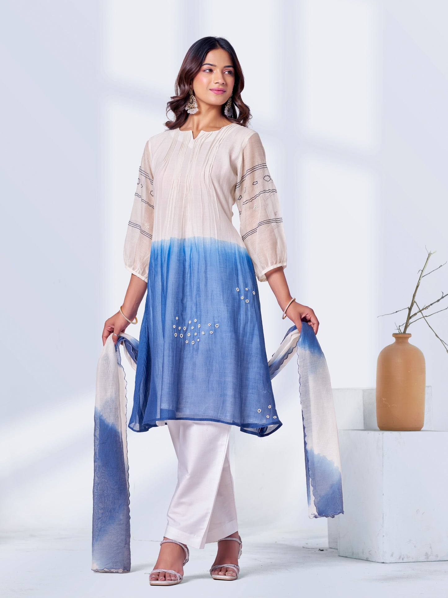 Ombre Pure Silk Mul 3-Piece Kurti Set