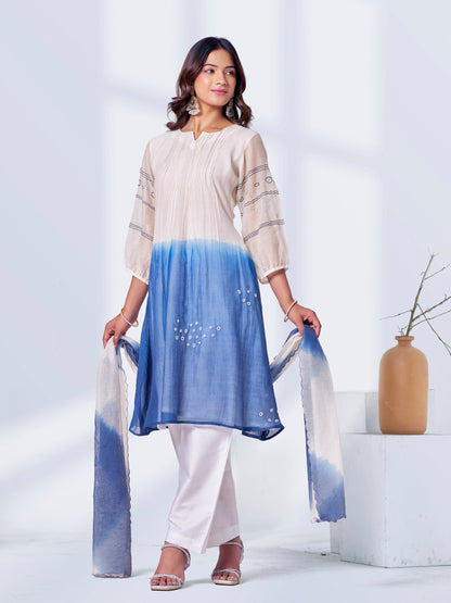 Ombre Pure Silk Mul 3-Piece Kurti Set