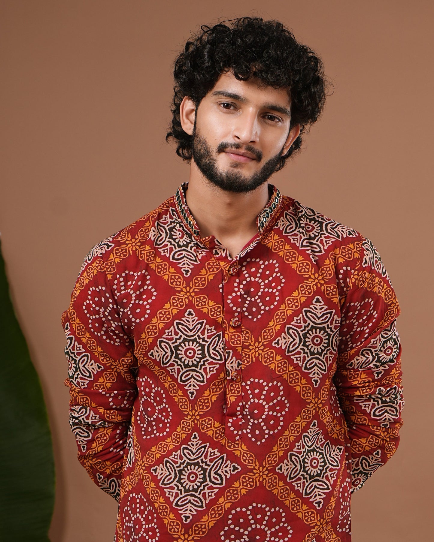 Red-Maroon Bandhani Kurta + Salwar Set (Set of 2)