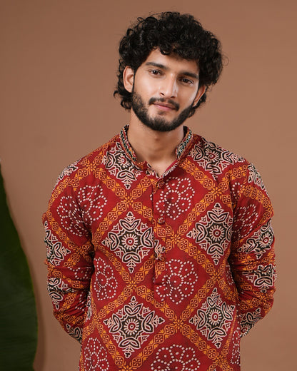 Red-Maroon Bandhani Kurta + Salwar Set (Set of 2)