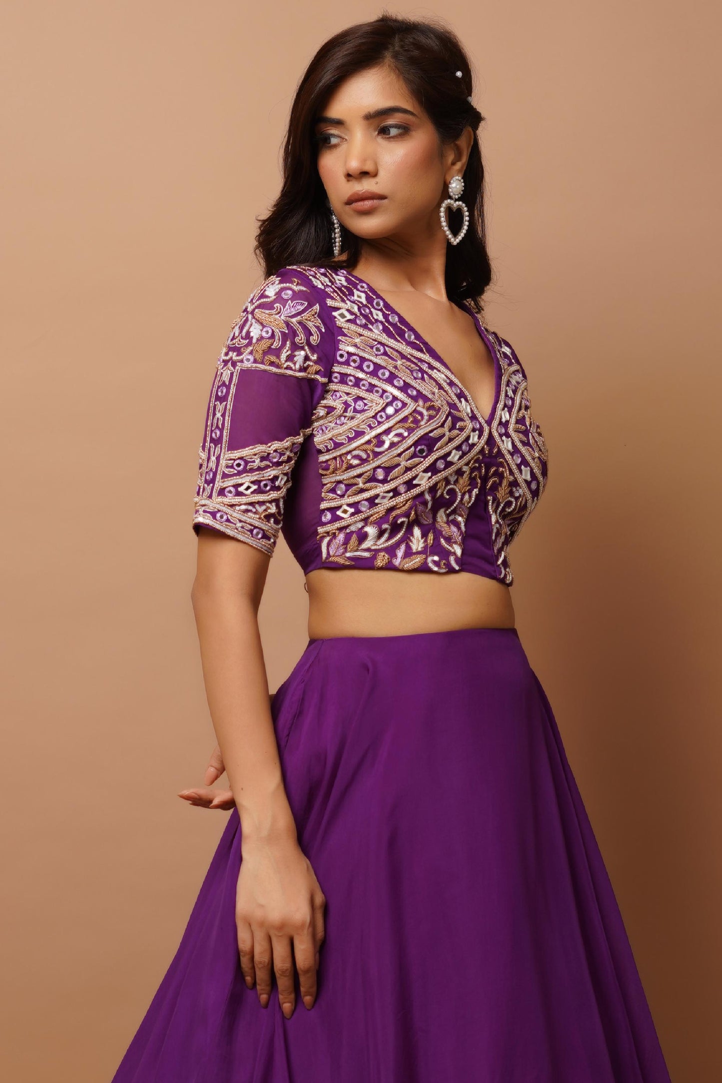 dark purple organza indo lehenga set Image6