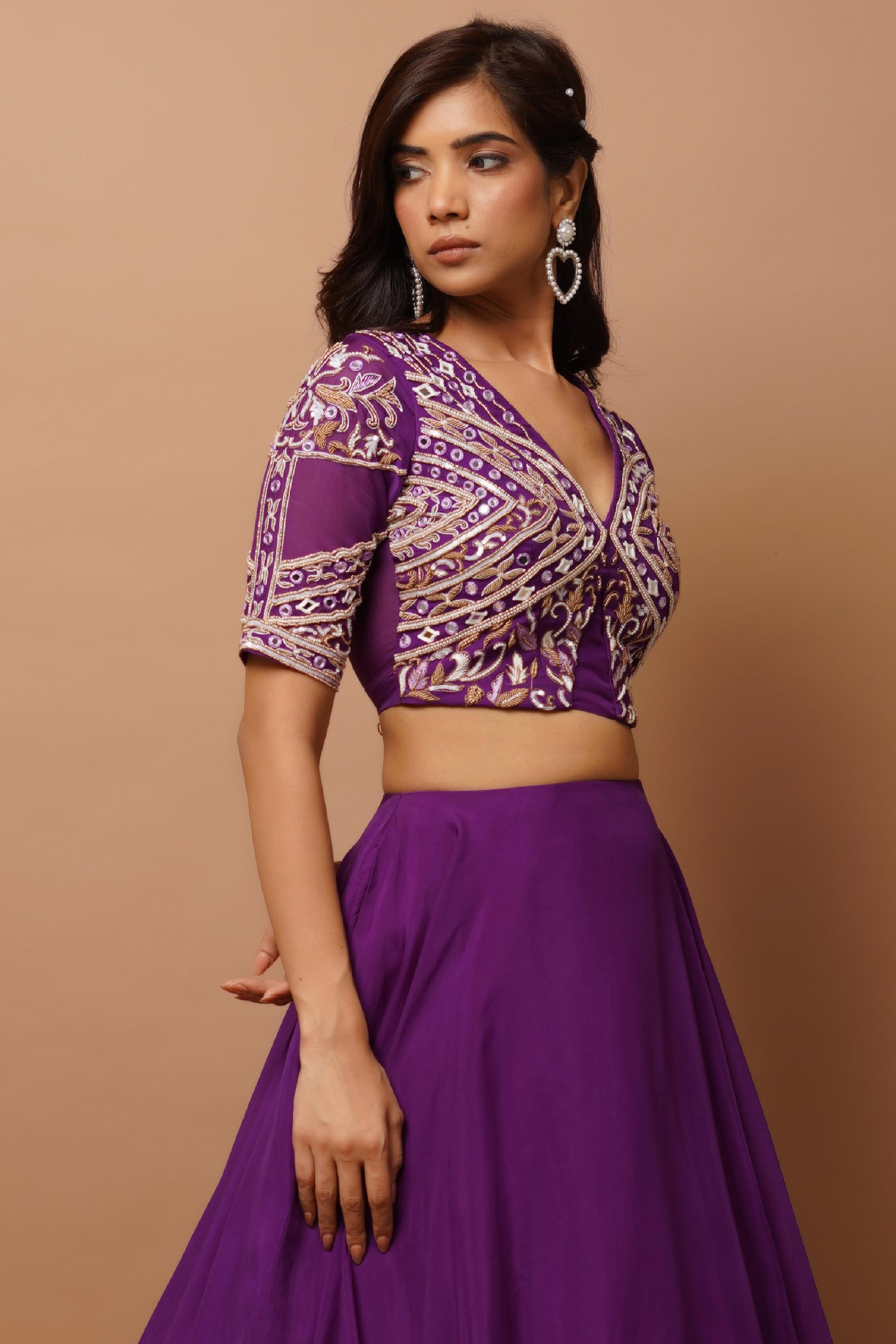 dark purple organza indo lehenga set Image6