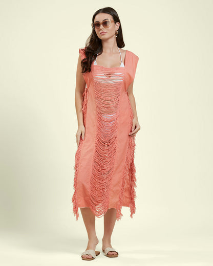 Distressed Beachwear Cover up Pink