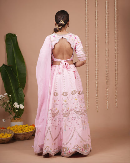 Baby Pink Heavy Lehenga Set (Set of 3)