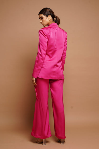 Hot Pink Satin Coat Set (Set of 2)