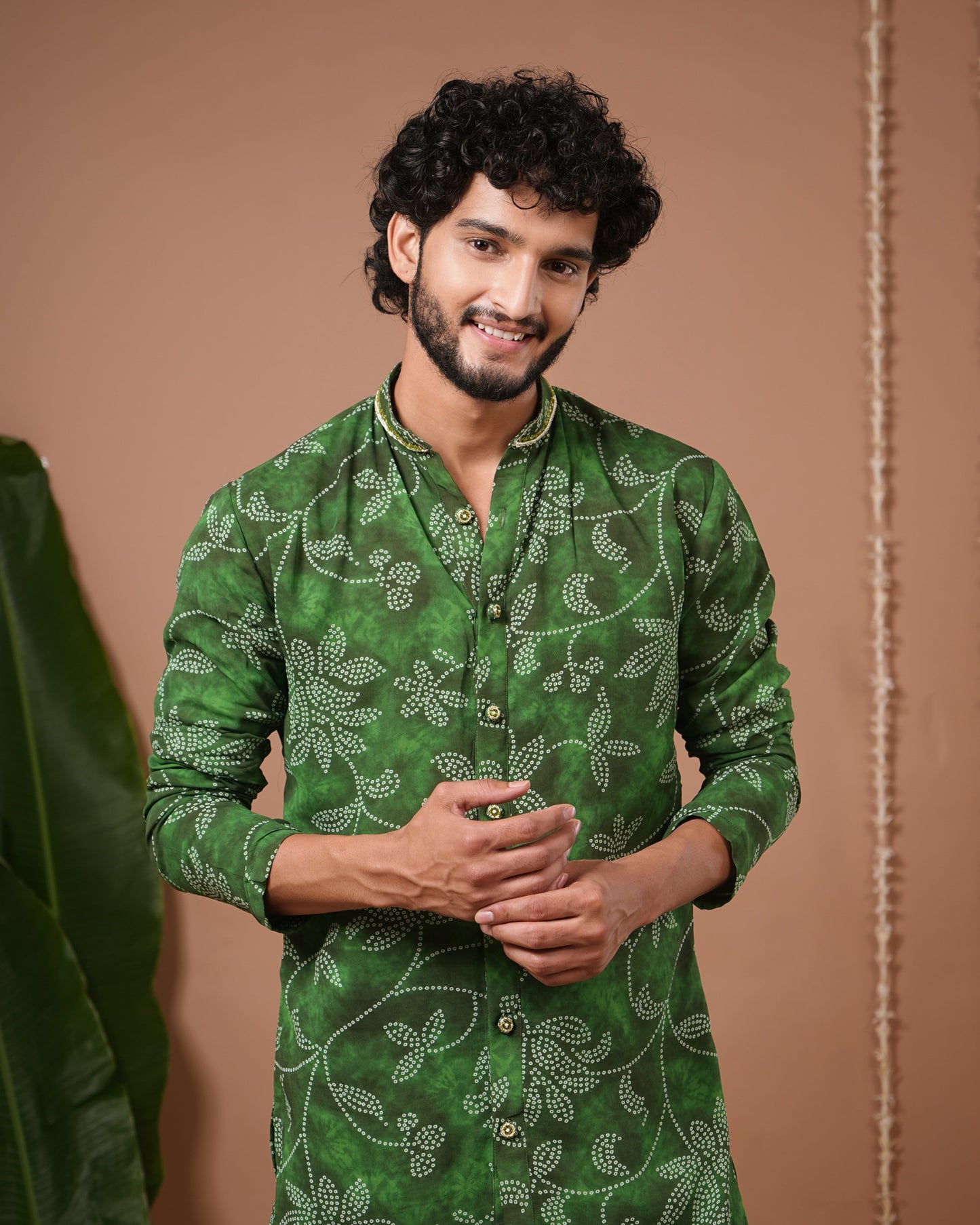 Green Bandhani Kurta + Salwar Set (Set of 2)