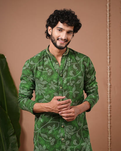 Green Bandhani Kurta + Salwar Set (Set of 2)