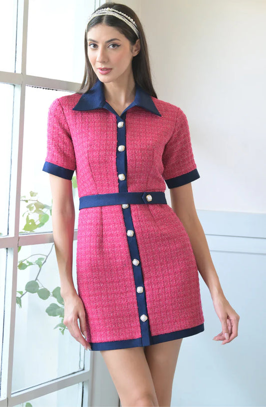 Pink Tweed & Denim Dress