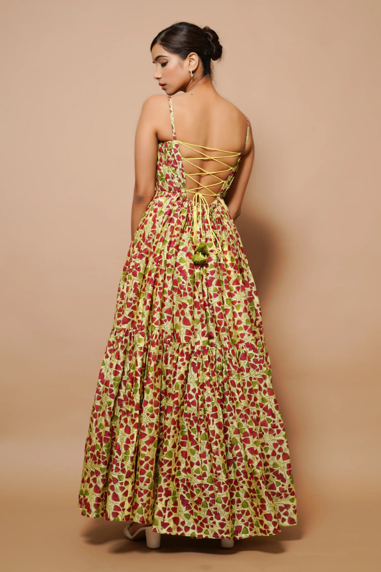 Yellow Block Printed Chanderi Maxi