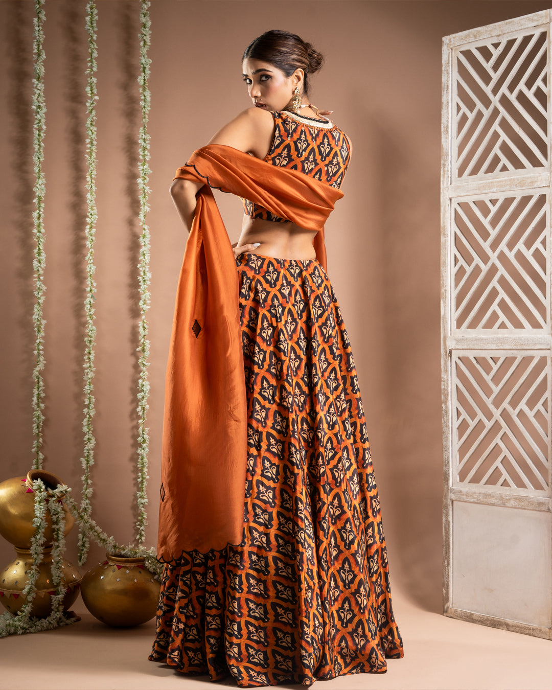 Black Rust Printed Lehenga Set (Set of 3)