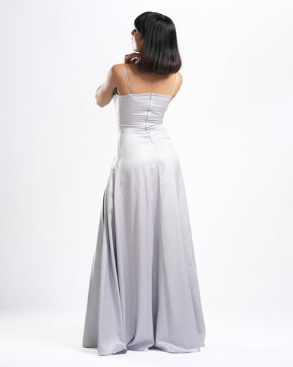 Vetra - Black and Silver Strappy Drape Long Dress