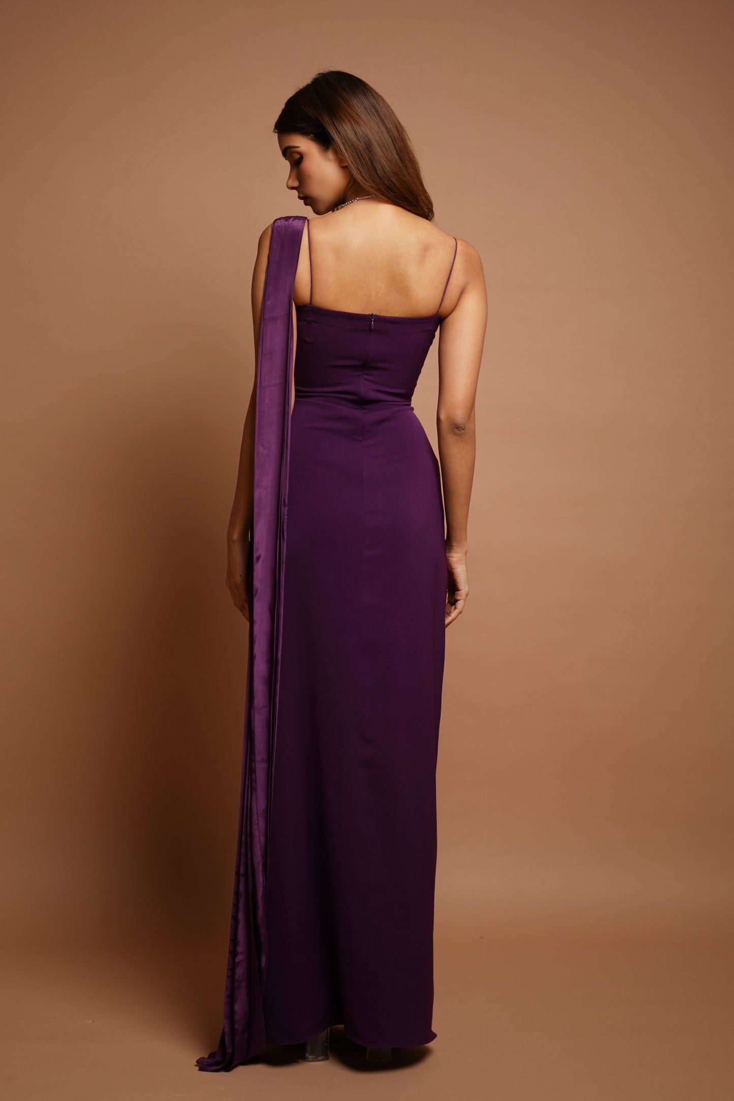 Wine Drape Cowl Long Dress