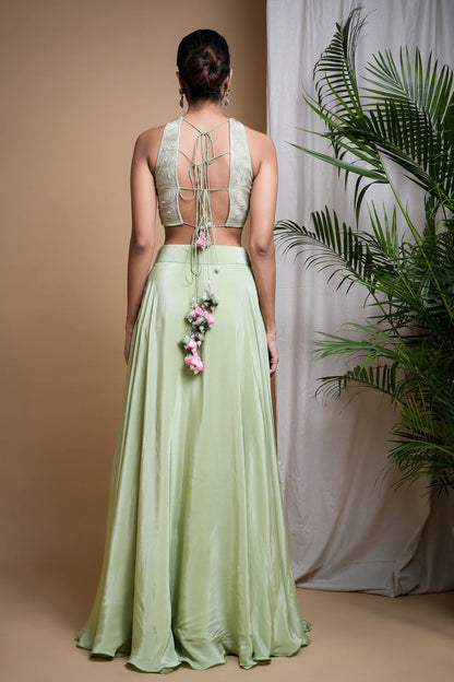 PASTEL PISTACHIO GREEN INDO SKIRT SET (SET OF 2)