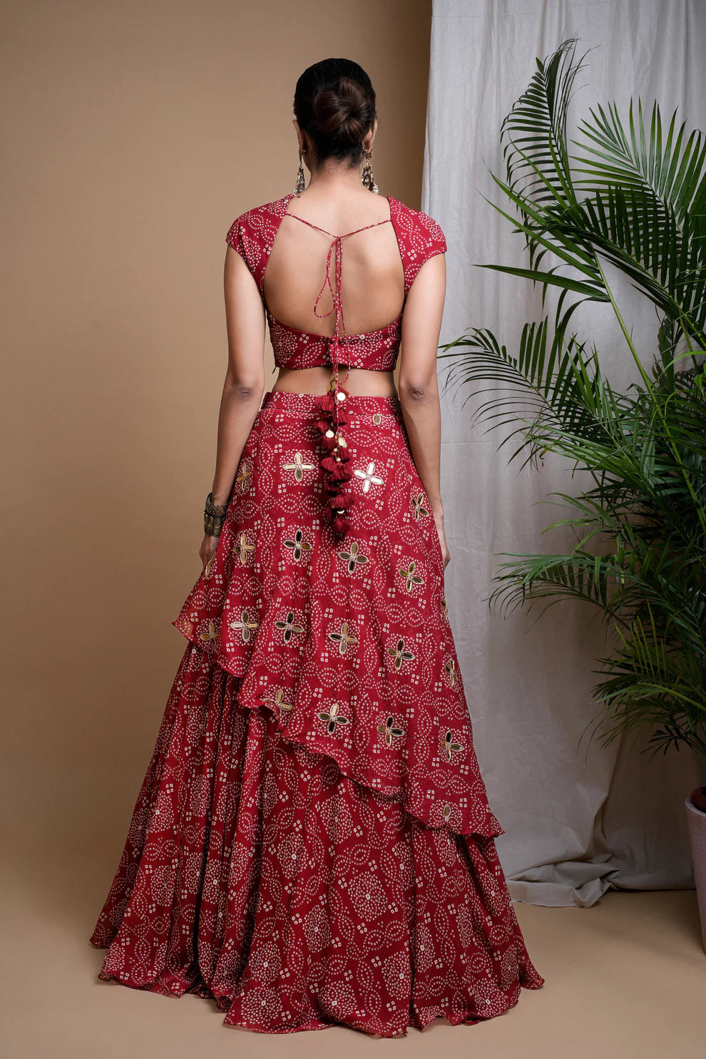 RED BANDHANI DIGITAL PRINT INDO LEHENGA SET (SET OF 2)