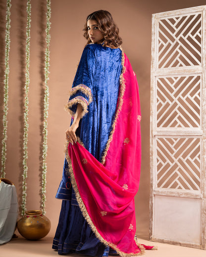 Royal Blue Velvet Anarkali Suit Set (Set of 4)