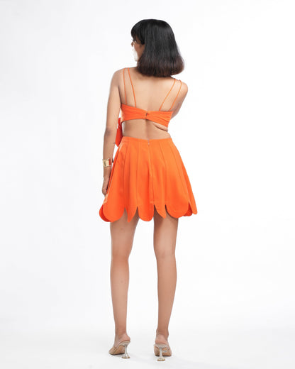 Audrey - Mandarin 3D Flower Scallop Mini Dress