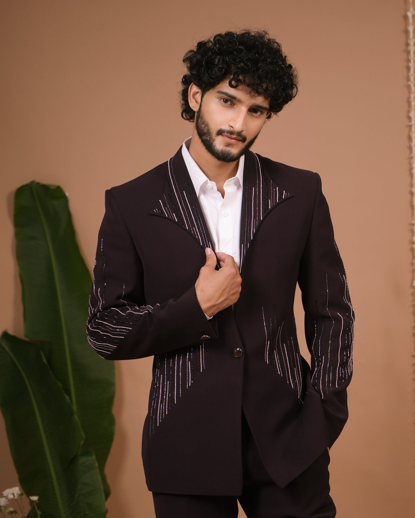 Dark Purple Coat And Pant Set (Set of 3)