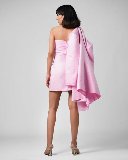 Merly - Gingham Mini Pink Oversized Coat and Bandeau Dress Set ( Set of 2 )