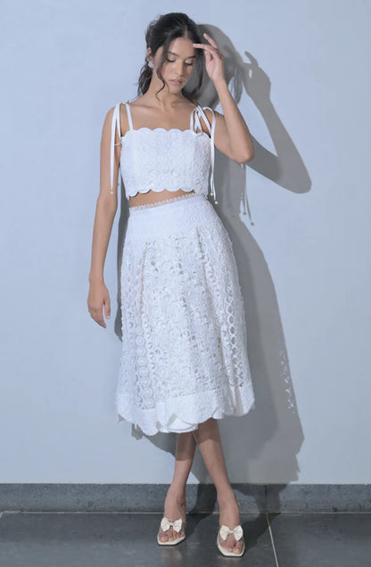 White Lace Skirt Set