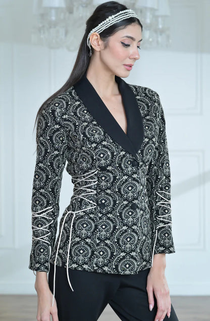 Black & Golden Embroidered Lace Jacket