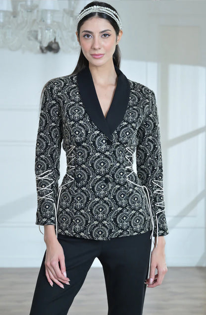 Black & Golden Embroidered Lace Jacket