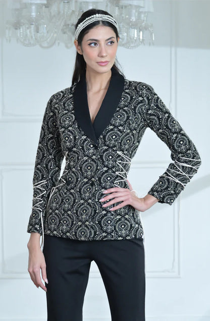 Black & Golden Embroidered Lace Jacket