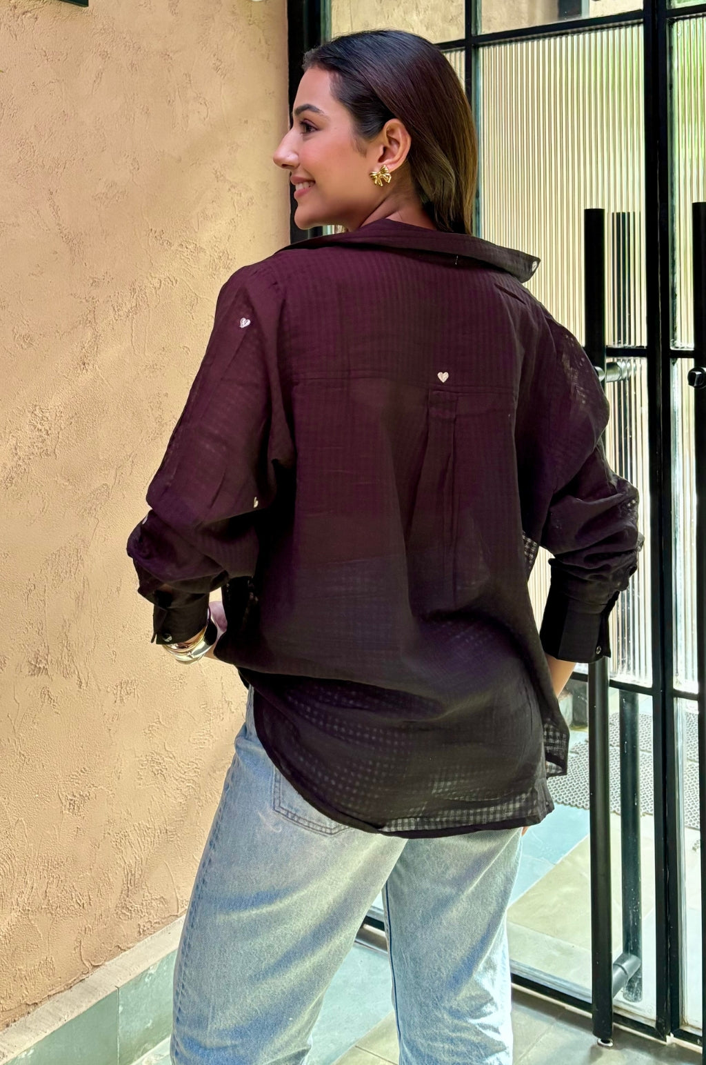 Nayeli Heart Embroidery Black Shirt