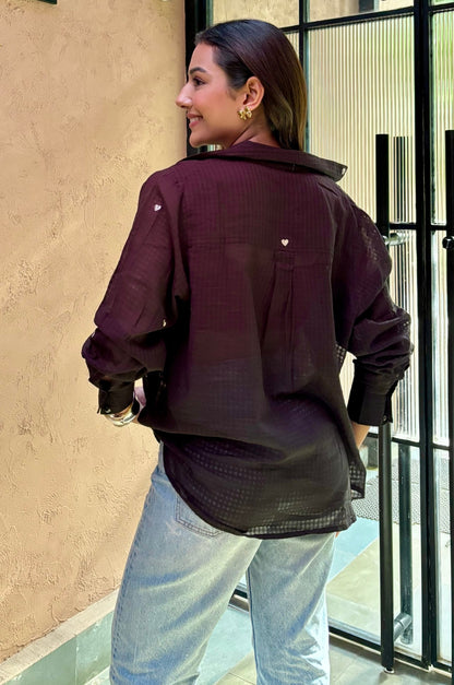 Nayeli Heart Embroidery Black Shirt