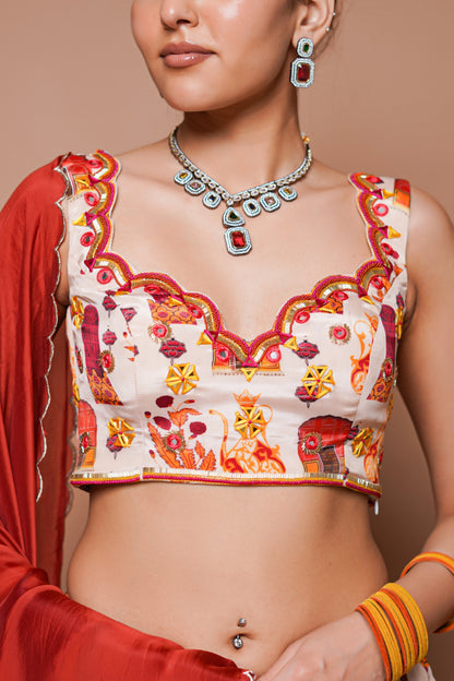 CREAM  DIGITAL PRINT LEHENGA SET (SET OF 3)