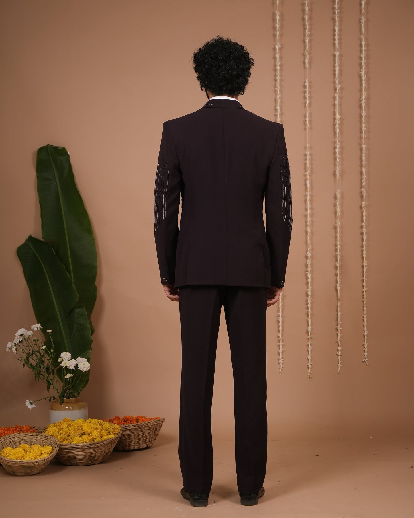 Dark Purple Coat And Pant Set (Set of 3)