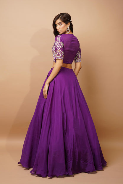 dark purple organza indo lehenga set Image7