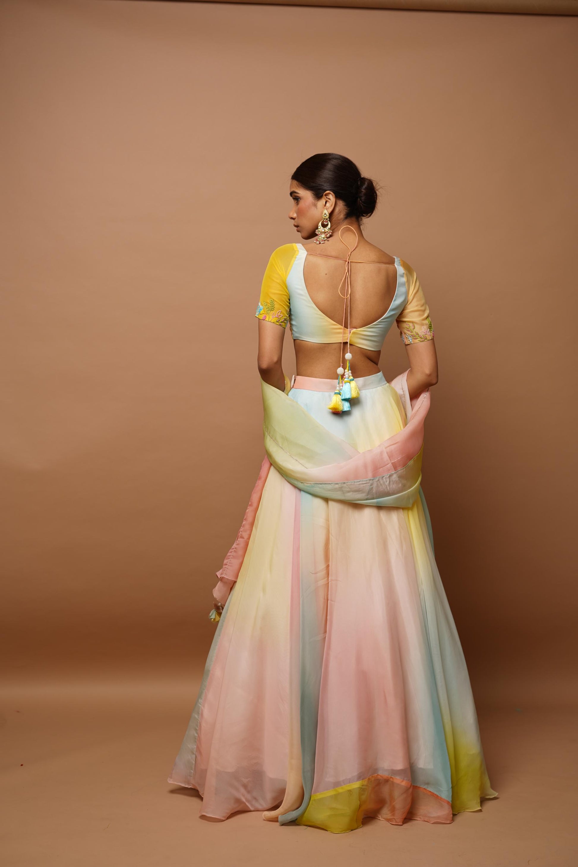 Rainbow Hand Painted Lehenga Set Image 7