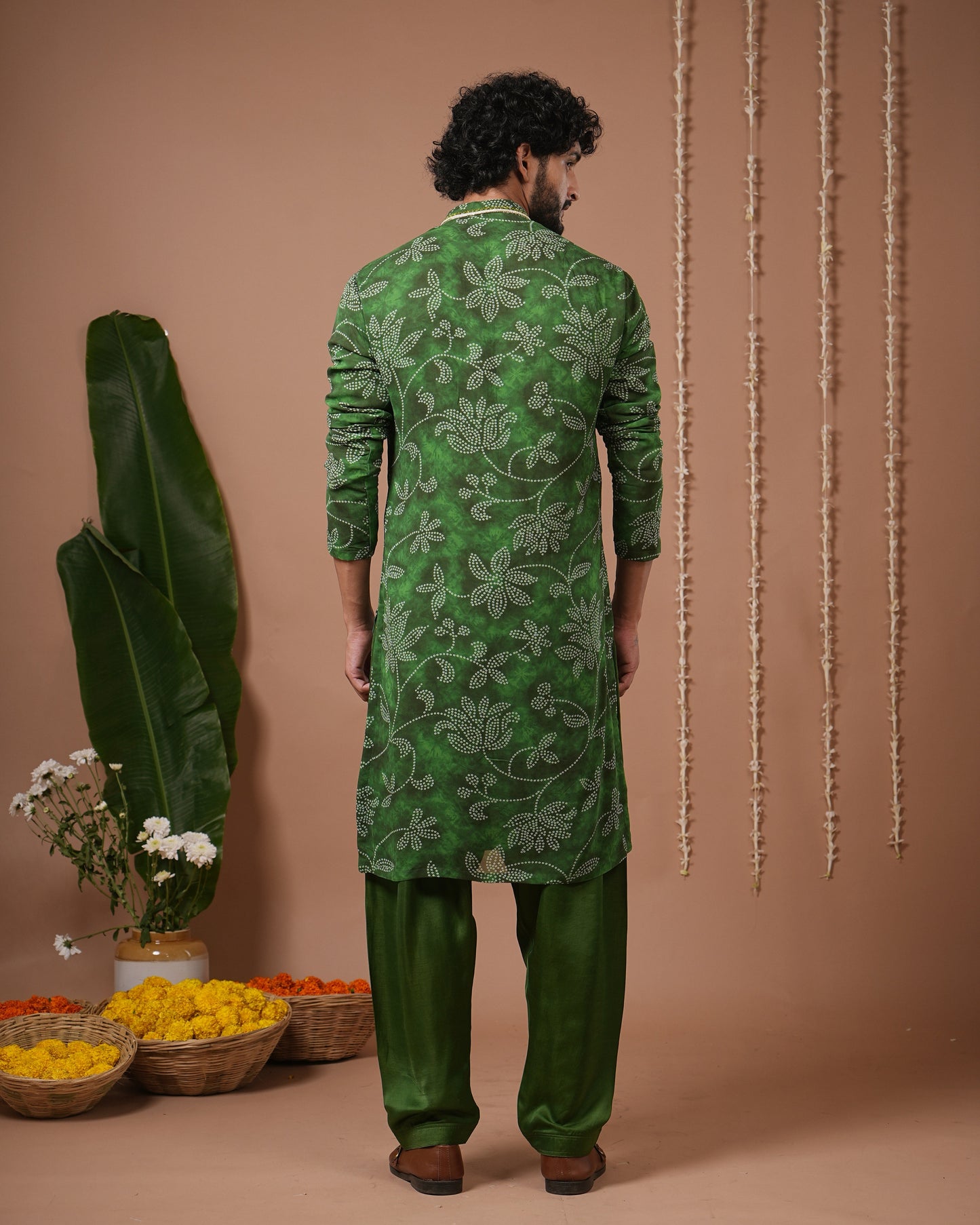 Green Bandhani Kurta + Salwar Set (Set of 2)