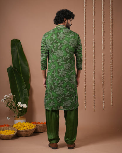 Green Bandhani Kurta + Salwar Set (Set of 2)