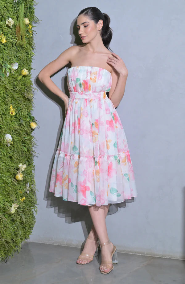 Strapless Organza Midi Dress