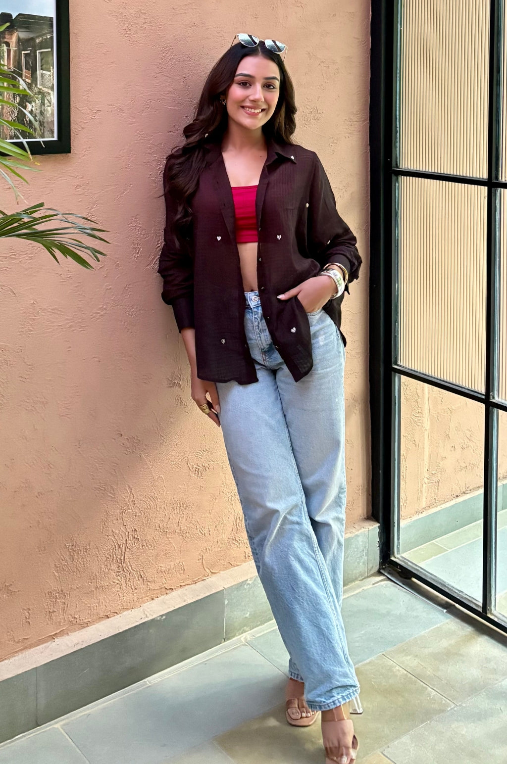 Nayeli Heart Embroidery Black Shirt