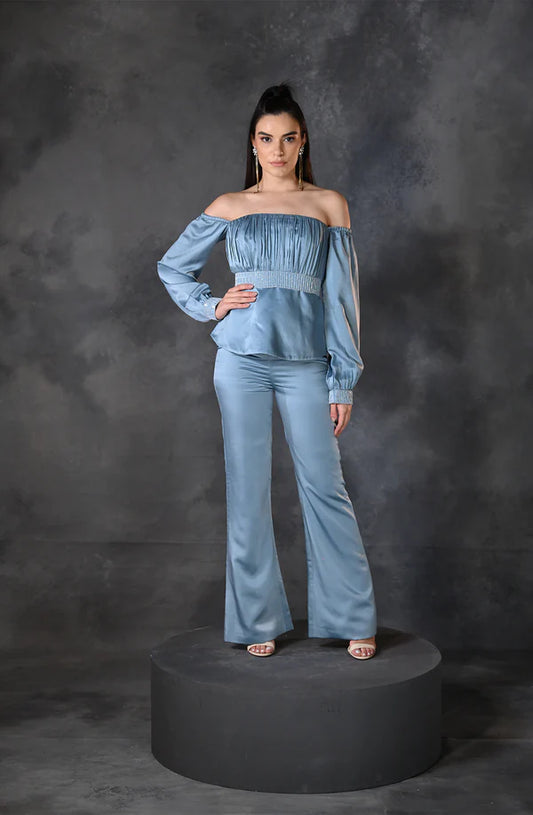 Carolina Blue Embroidered Co- Ord Set