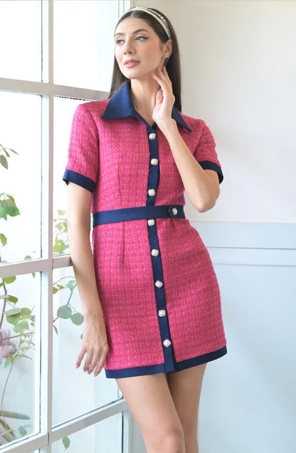 Pink Tweed & Denim Dress