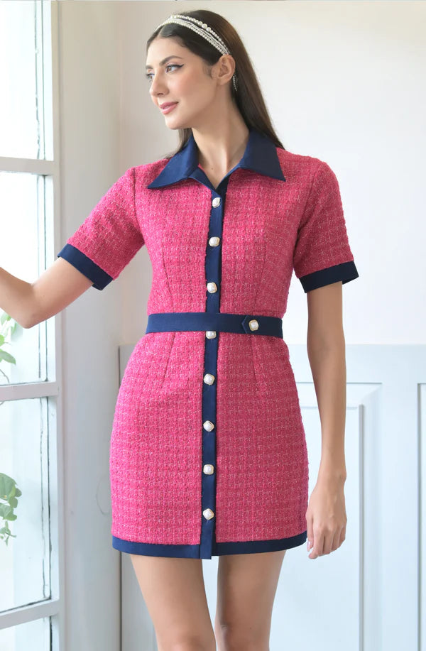 Pink Tweed & Denim Dress