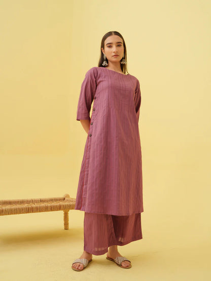 Petal Plum Kurta Set with Dupatta