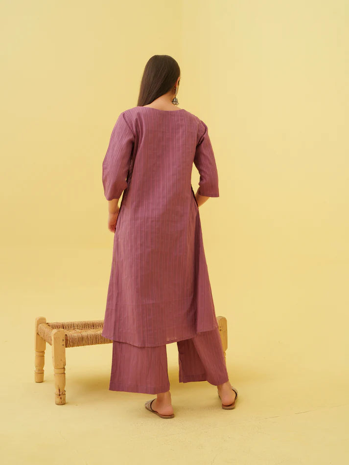 Petal Plum Kurta Set with Dupatta