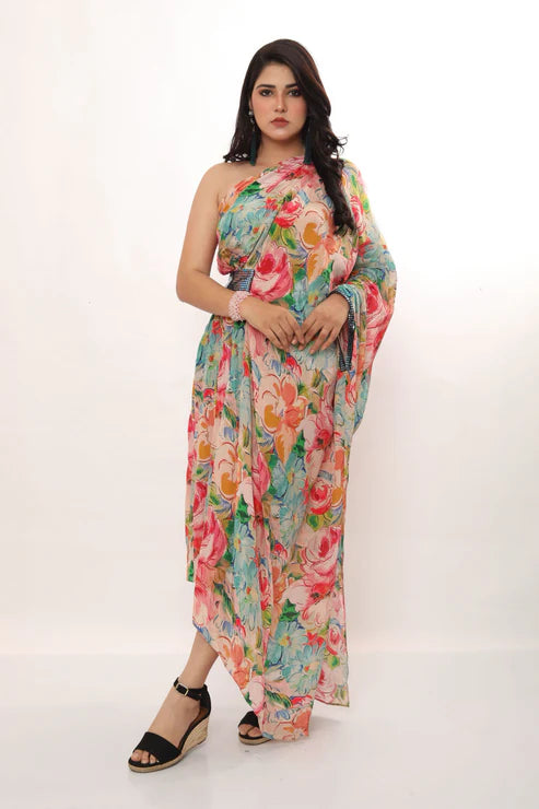 Bright Floral One Shoulder Dress