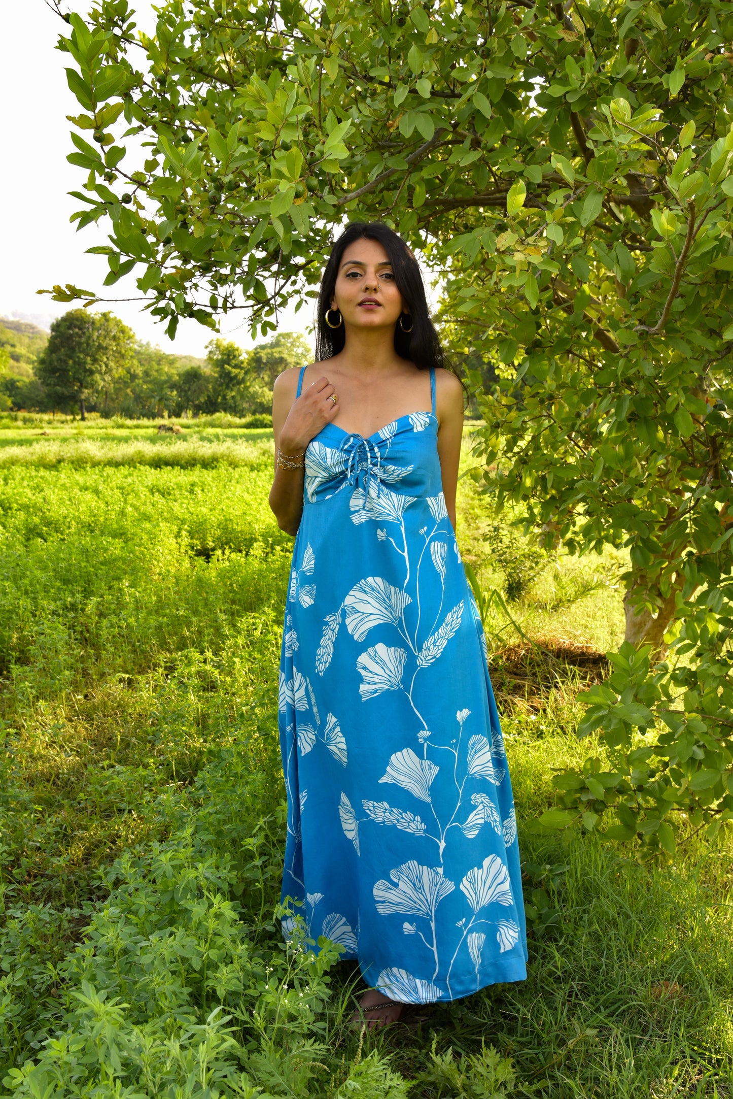 Alana Dress - Captivating Blue Printed A-Line Dress