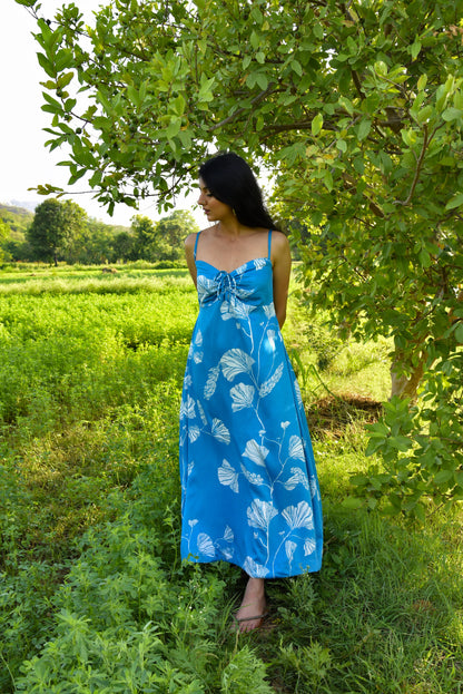 Alana Dress - Captivating Blue Printed A-Line Dress