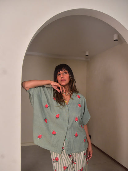 Isla Shirt - Rose Applique