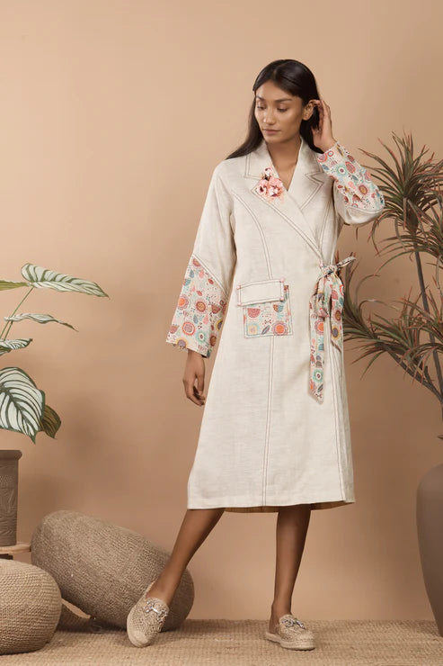 Nirvi Pastel Beige Trench Coat