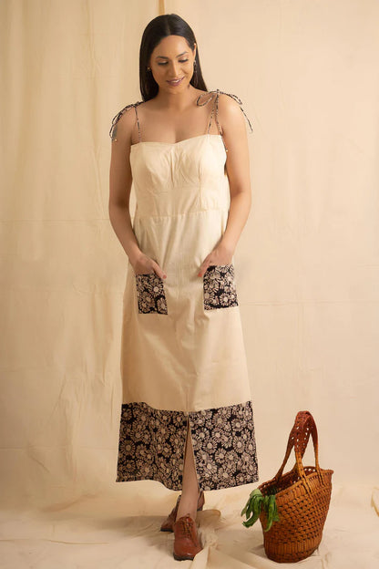 Beige & Black Bagru Print Dress