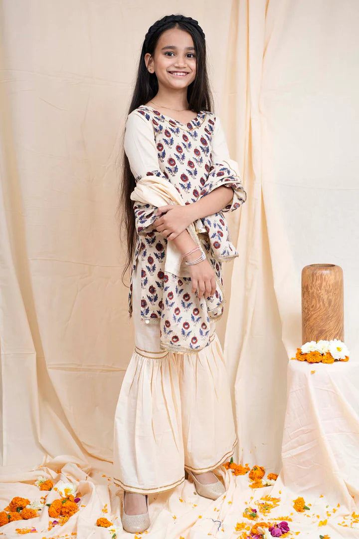 Beige Printed Short Kurta Set