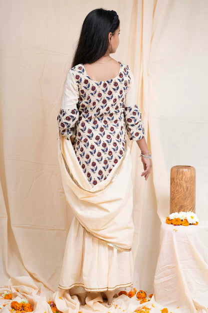 Beige Printed Short Kurta Set